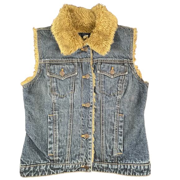 ASO Rachel Green Friends Y2K GAP Sherpa Lined Denim Vest SIZE Small Womens - Picture 1 of 10